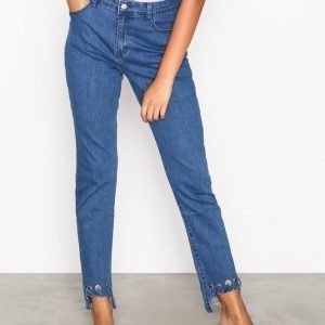 Glamorous Detail Hem Jeans Loose Fit Farkut Mid Blue