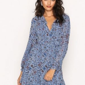 Glamorous L / S Floral Dress Pitkähihainen Mekko Dusty Blue