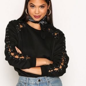 Glamorous Lace On Sleeve Sweat Svetari Black