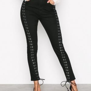 Glamorous Lace Up Jeans Skinny Farkut Washed Black