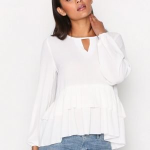 Glamorous Long Sleeve Frill Blouse Juhlapaita White