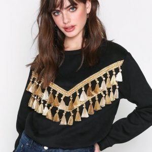 Glamorous Long Sleeve Tassel Top Pusero Black