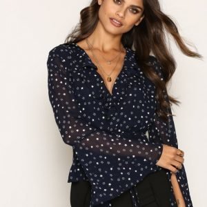 Glamorous Long Sleeve Wrap Blouse Juhlapaita Navy / White