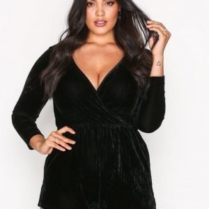 Glamorous Long Sleeve Wrap Playsuit Black