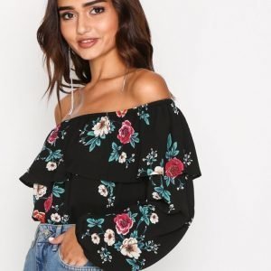 Glamorous Off Shoulder Cropped Top Pitkähihainen Paita Black Rose