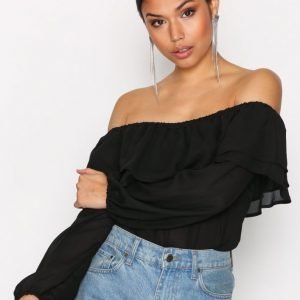 Glamorous Off Shoulder Frill Top Arkipaita Black