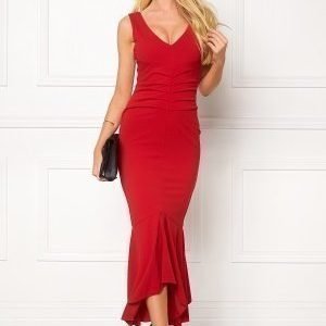 Goddiva V Neck Pleated Peplum Red