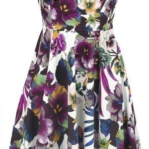 H&R London White Purple Pansies Floral Swing Dress Mekko