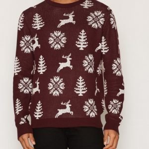 Jack & Jones Jorsergio Knit Crew Neck Neulepusero Tummanpunainen