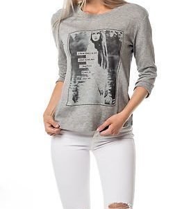 Jacqueline de Yong Tex 3/4 Print Sweat Light Grey Melange