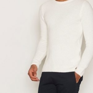 Knowledge Cotton Apparel Fine Moss Round Neck Knit Pusero Winter White