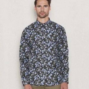 Knowledge Cotton Apparel Flower Shirt 1091 Peacoat