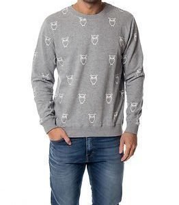 Knowledge Cotton Apparel Owl Print Sweatshirt Grey Melange