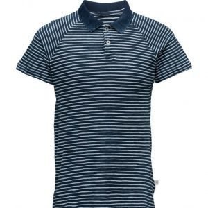 Knowledge Cotton Apparel Polo W/Stripes Indigo lyhythihainen pikeepaita