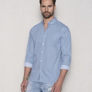 Knowledge Cotton Apparel Poplin Shirt Square Print 1091 Peacoat