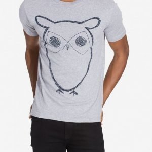 Knowledge Cotton Apparel Single Jersey Owl Print T-Shirt T-paita Harmaa Melange