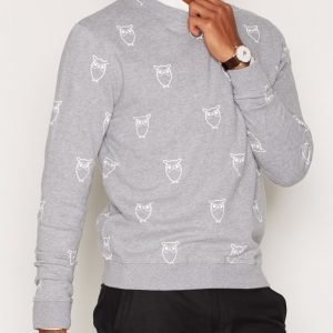 Knowledge Cotton Apparel Sweat Shirt W/Big Owl Print Pusero Harmaa Melange