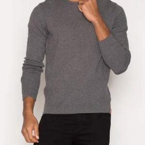 Knowledge Cotton Apparel Waffel Knit Structure Pusero Dark Grey Melange