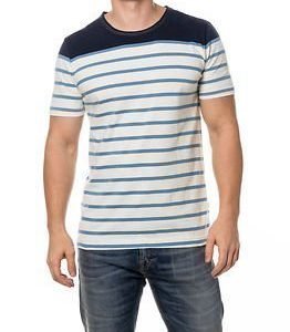 Knowledge Cotton Apparel Yarn Dyed Contrast Stripe Tee Blue