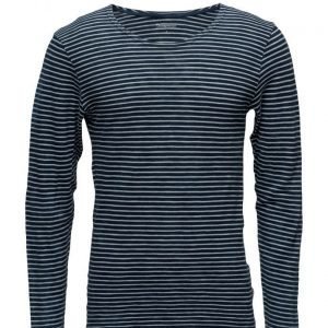 Knowledge Cotton Apparel Yarndyed Striped Indigo Long Sleeve pitkähihainen t-paita