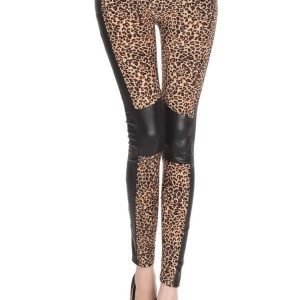 Leopard Leggings With Faux Leather sides