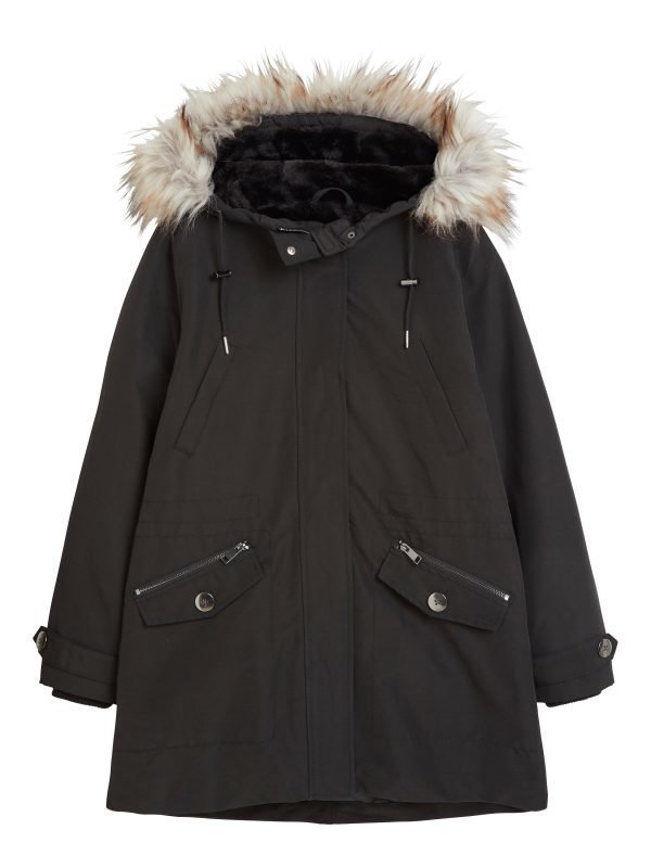 Lindex Hupullinen Parka Takki Musta