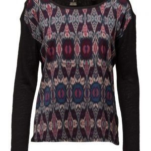 Maison Scotch Long Sleeve Linen Tee With Photoprinted