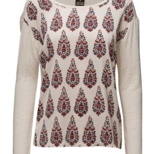 Maison Scotch Long Sleeve Linen Tee With Photoprinted