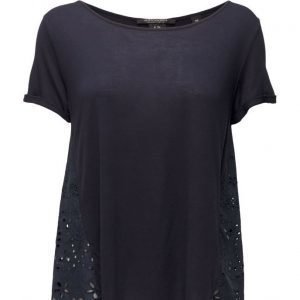 Maison Scotch Short Sleeve Tee With Embroidered Woven