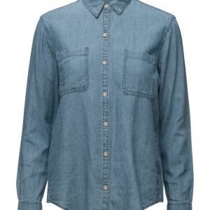 Mango Linen-Blend Denim Shirt pitkähihainen paita