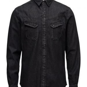 Mango Man Black Denim Shirt