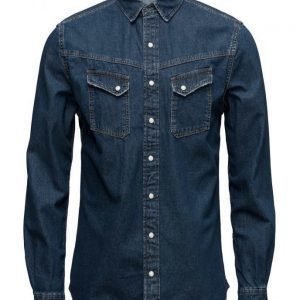 Mango Man Slim-Fit Dark Wash Denim Shirt