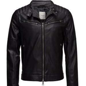 Mango Man Zipped Biker Jacket nahkatakki