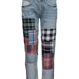 Mango Relaxed Crop Check Jeans suorat farkut