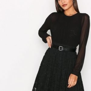 Michael Kors Pleated Lace Mix Dress Pitkähihainen Mekko Black