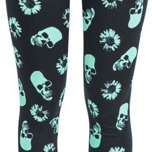 Midnight Hour Black & Mint Skull & Daisy Leggings Legginsit