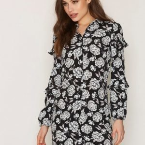 Miss Selfridge Ruffle Shirt Dress Pitkähihainen Mekko Black Flower