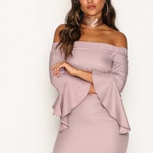 Missguided Bardot Ruffle Sleeve Shift Dress Loose Fit Mekko Pink