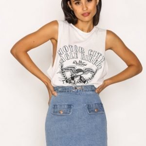 Missguided Button Denim Mini Skirt Minihame Stonewash