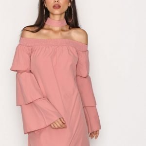 Missguided Choker Neck Paper Bag Dress Loose Fit Mekko Pink