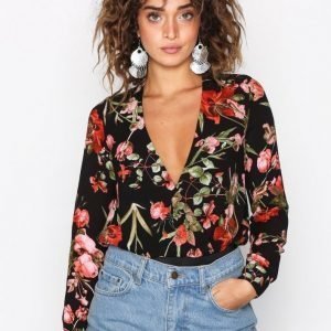 Missguided Crepe Floral Bodysuit Body Black