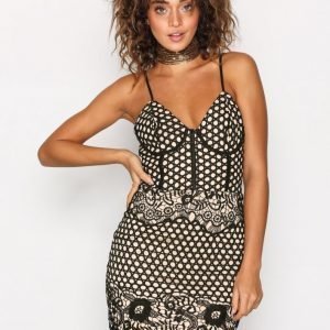 Missguided Crochet Strappy Mini Dres Skater Mekko Black