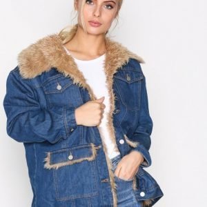 Missguided Faux Fur Denim Jacket Farkkutakki Stonewash