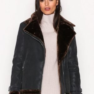 Missguided Faux Fur Lined Jacket Nahkatakki Black