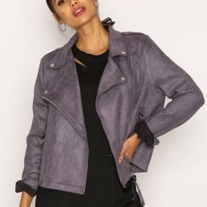 Missguided Faux Suede Biker Jacket Nahkatakki Charcoal