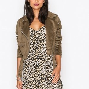 Missguided Faux Suede Biker Jacket Nahkatakki Kahki