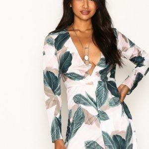 Missguided Floral Long Sleeve Knot Shift Dress Loose Fit Mekko Pink