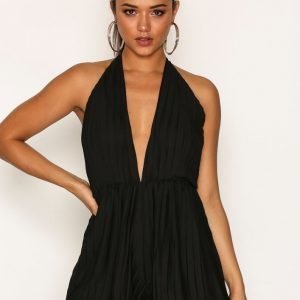 Missguided Halterneck Pleated Playsuit Black