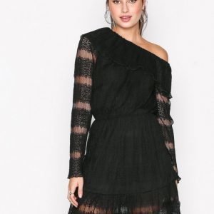 Missguided Lace One Shoulder Dress Skater Mekko Black