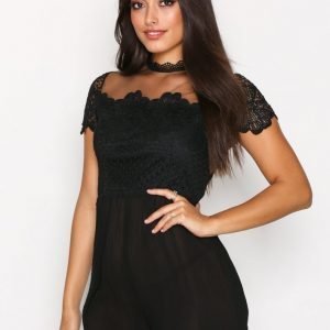 Missguided Lace Sheer Playsuit Black